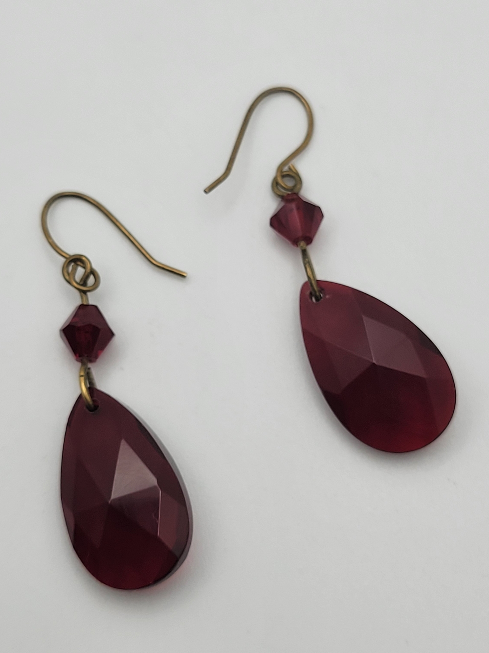 Elegant Burgundy Teardrop Crystal Drop Earrings - Women Jewelry